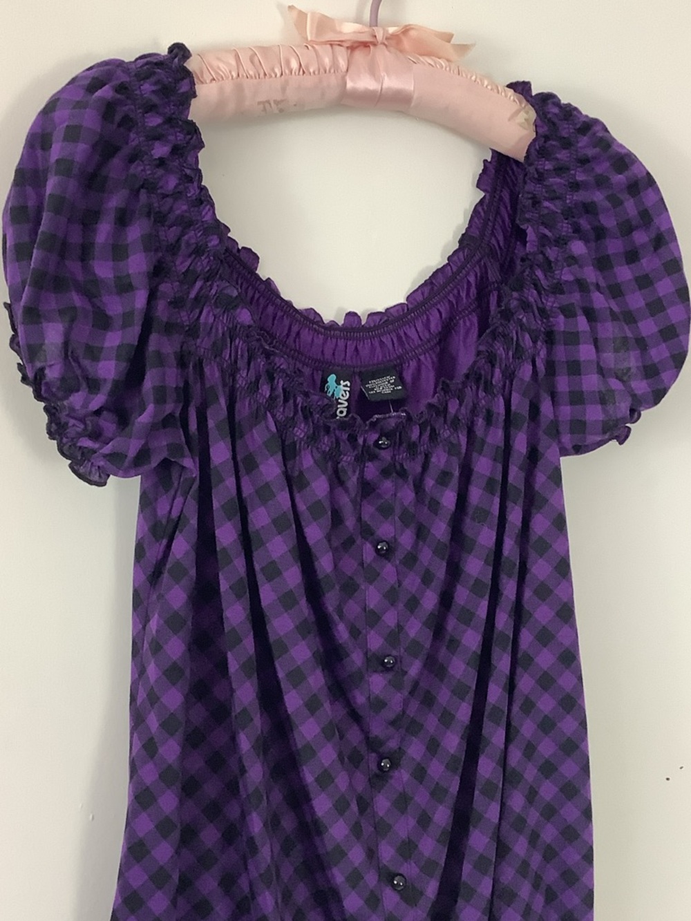 Weavers Purple Black Plaid Puff Sleeve Cottage core PreppyTop
